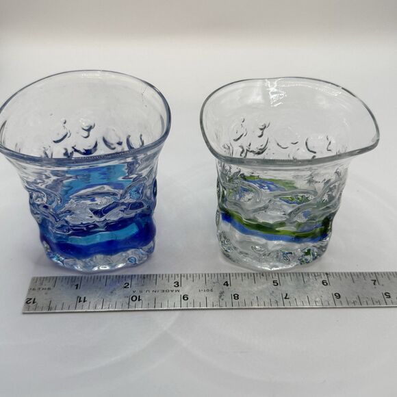 Ryukyu HandBlown Pair Clear Blue Green Swirl Glasses - Picture 10 of 10